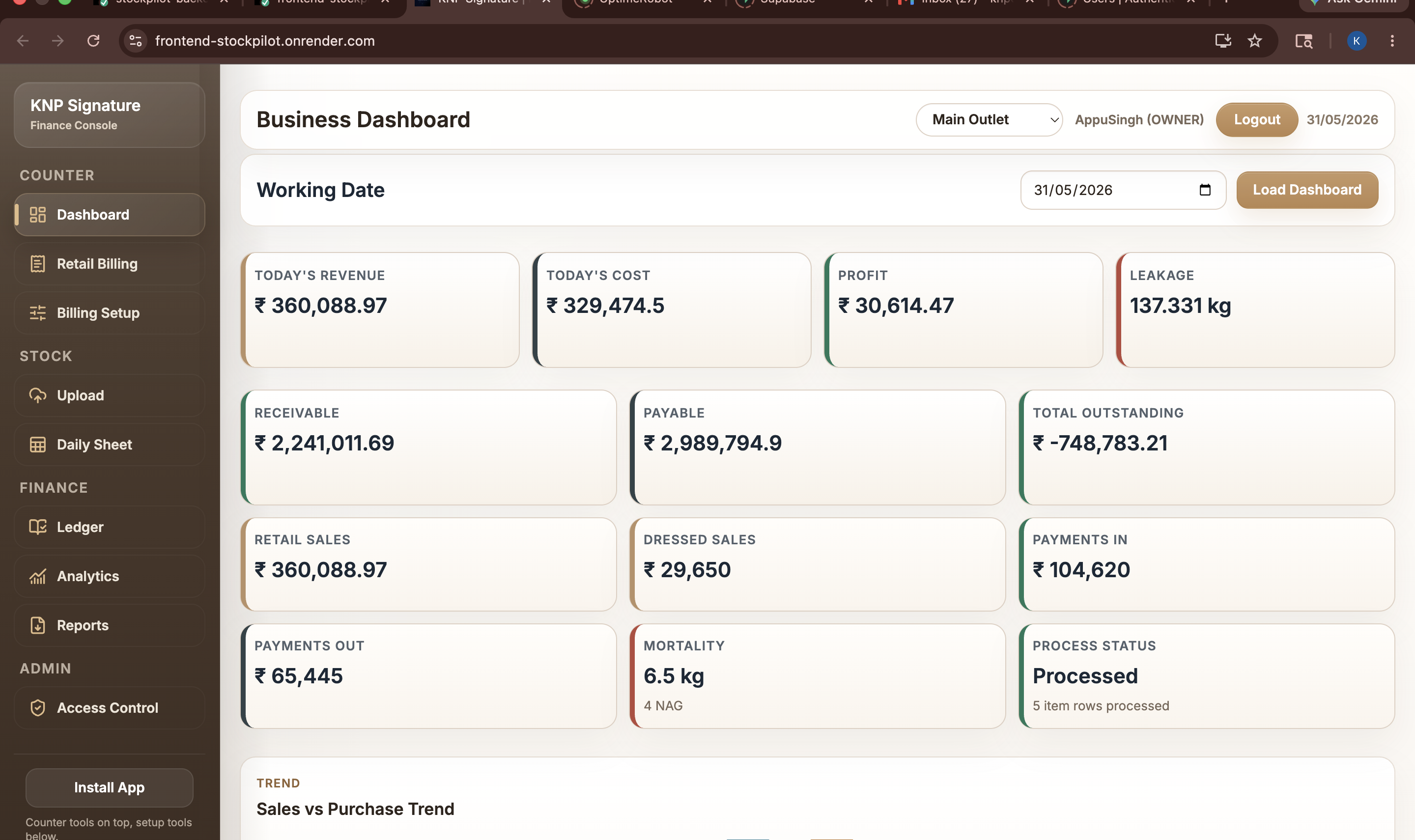 KNP Signature deployed business dashboard